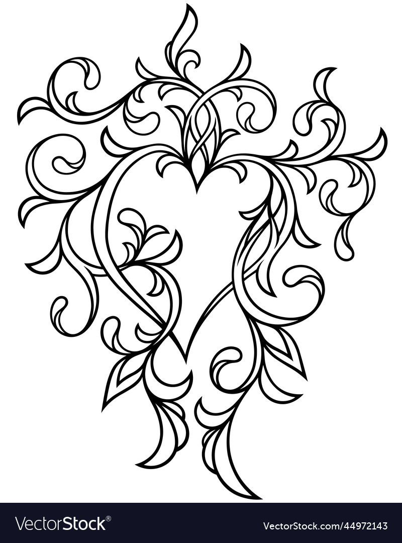 Stylized contour victorian ornament with heart Vector Image