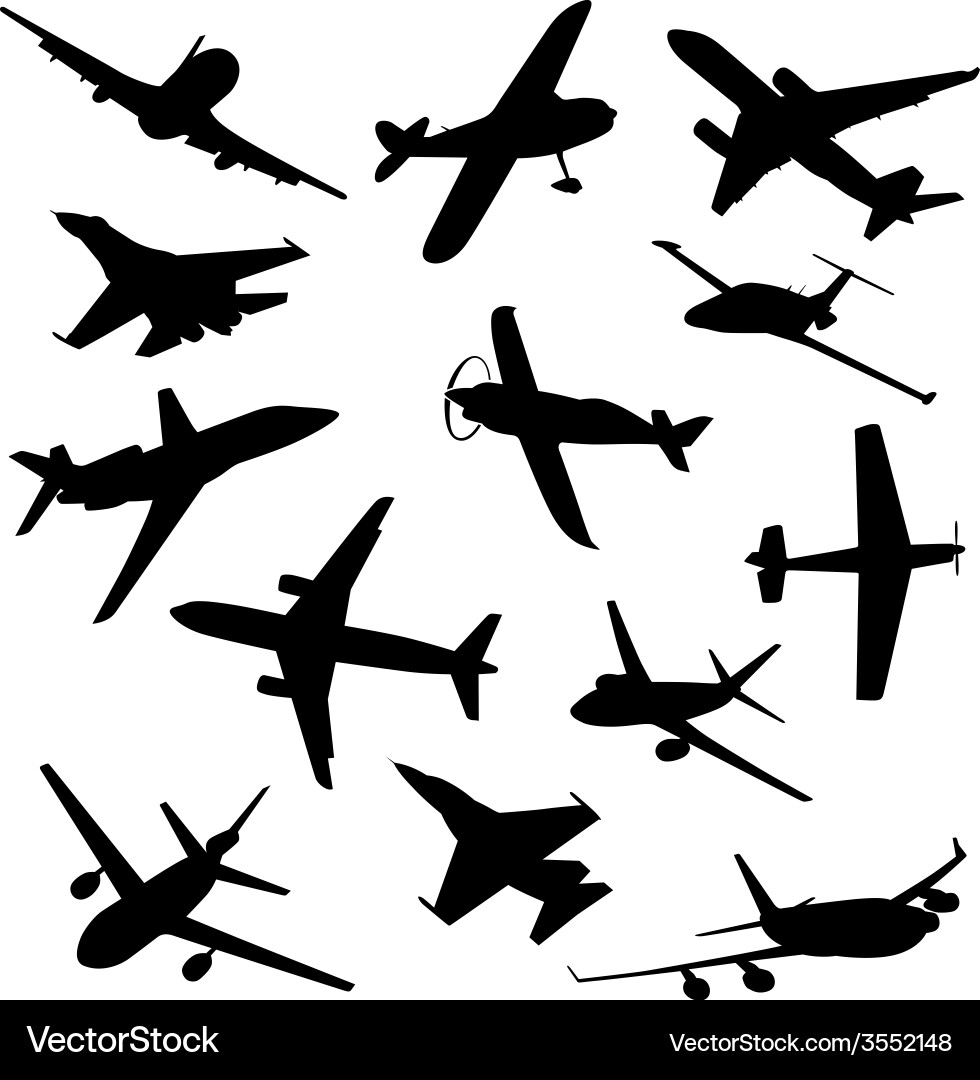 Big collection different airplane silhouettes Vector Image
