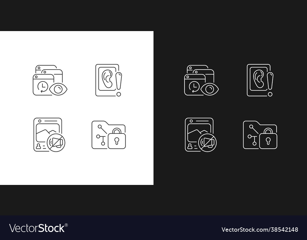 Computer activity monitoring linear icons set Vector Image