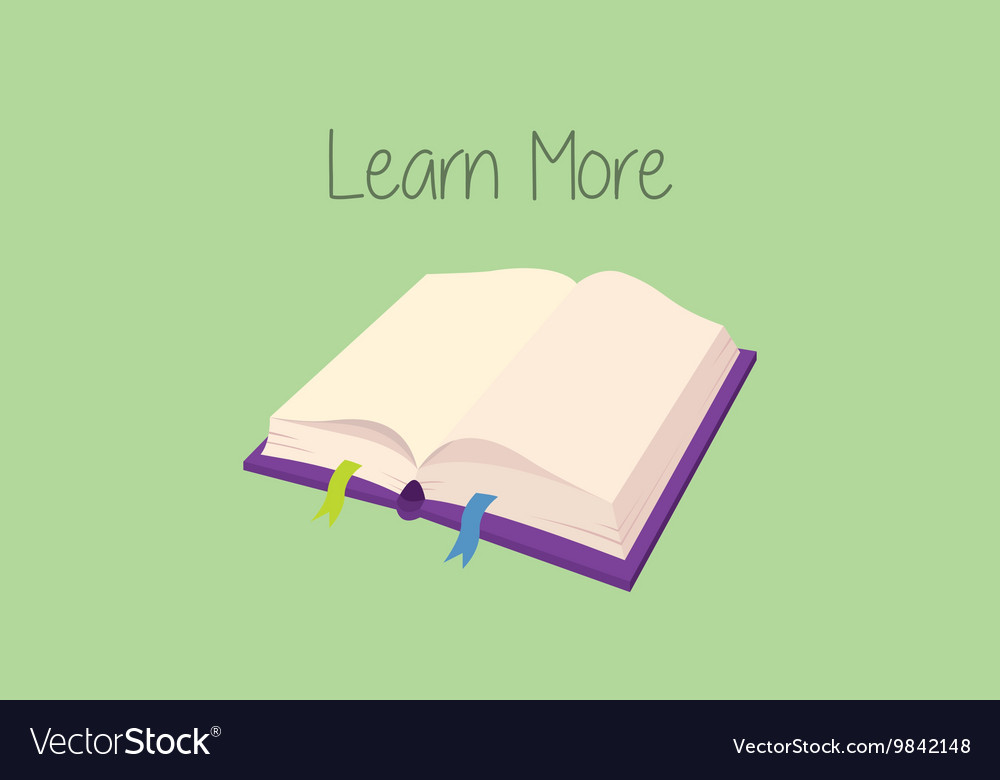 Learn more concept with book open text Royalty Free Vector