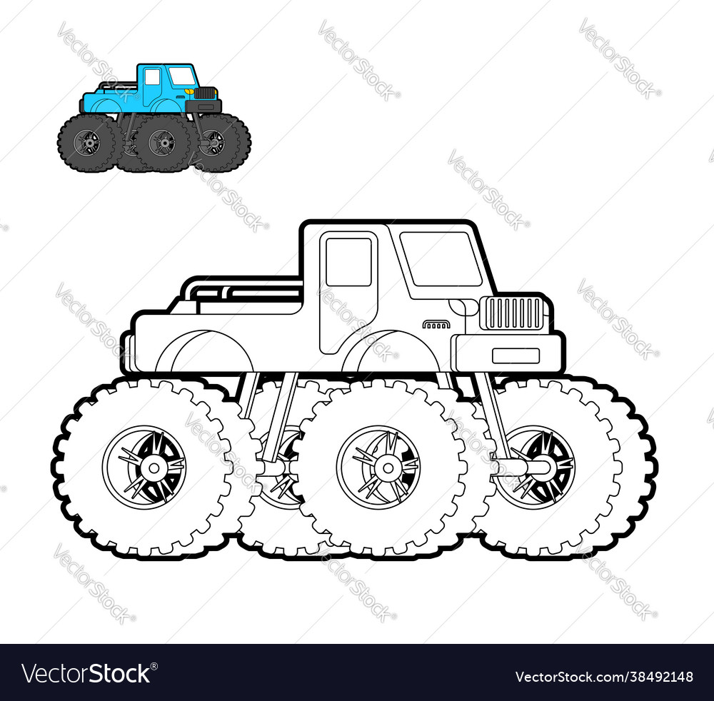 vector cartoon of monster truck, coloring book or page 19593498 Vector Art  at Vecteezy