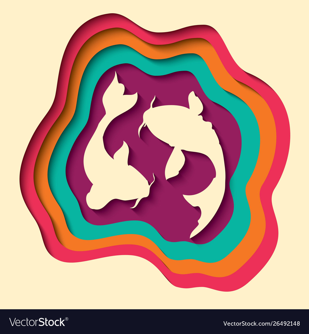 Paper cut out background with 3d effect two koi Vector Image