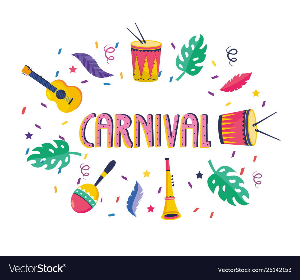 Carnival With Drums And Guitar With Maracas Vector Image