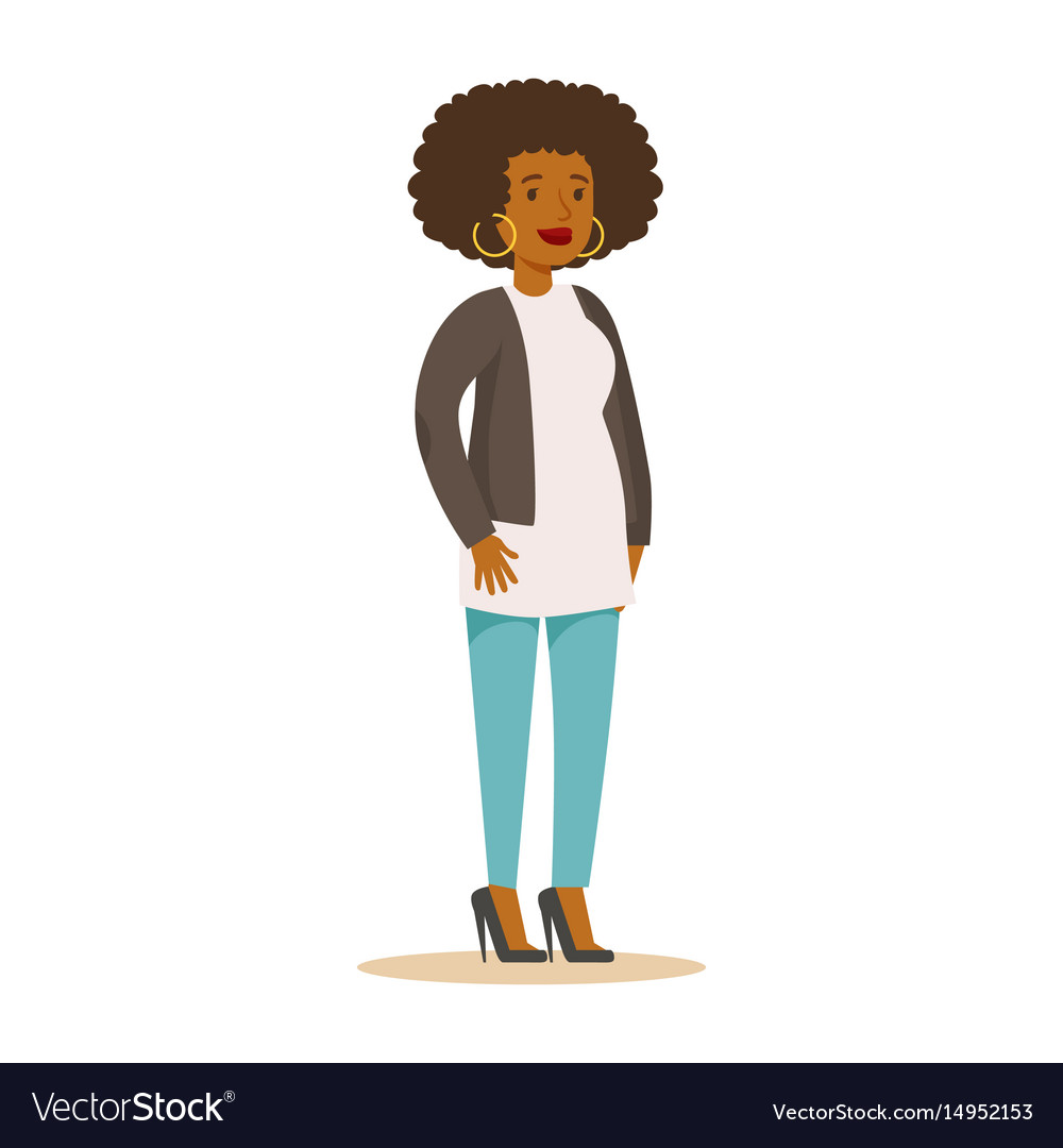 Casual African American Girl With Curly Hair And Vector Image