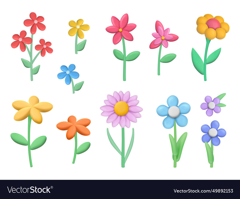 Clay flowers grass and plasticine Royalty Free Vector Image