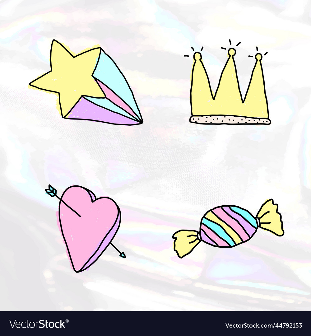 Cute pastel doodle style design element set on a Vector Image