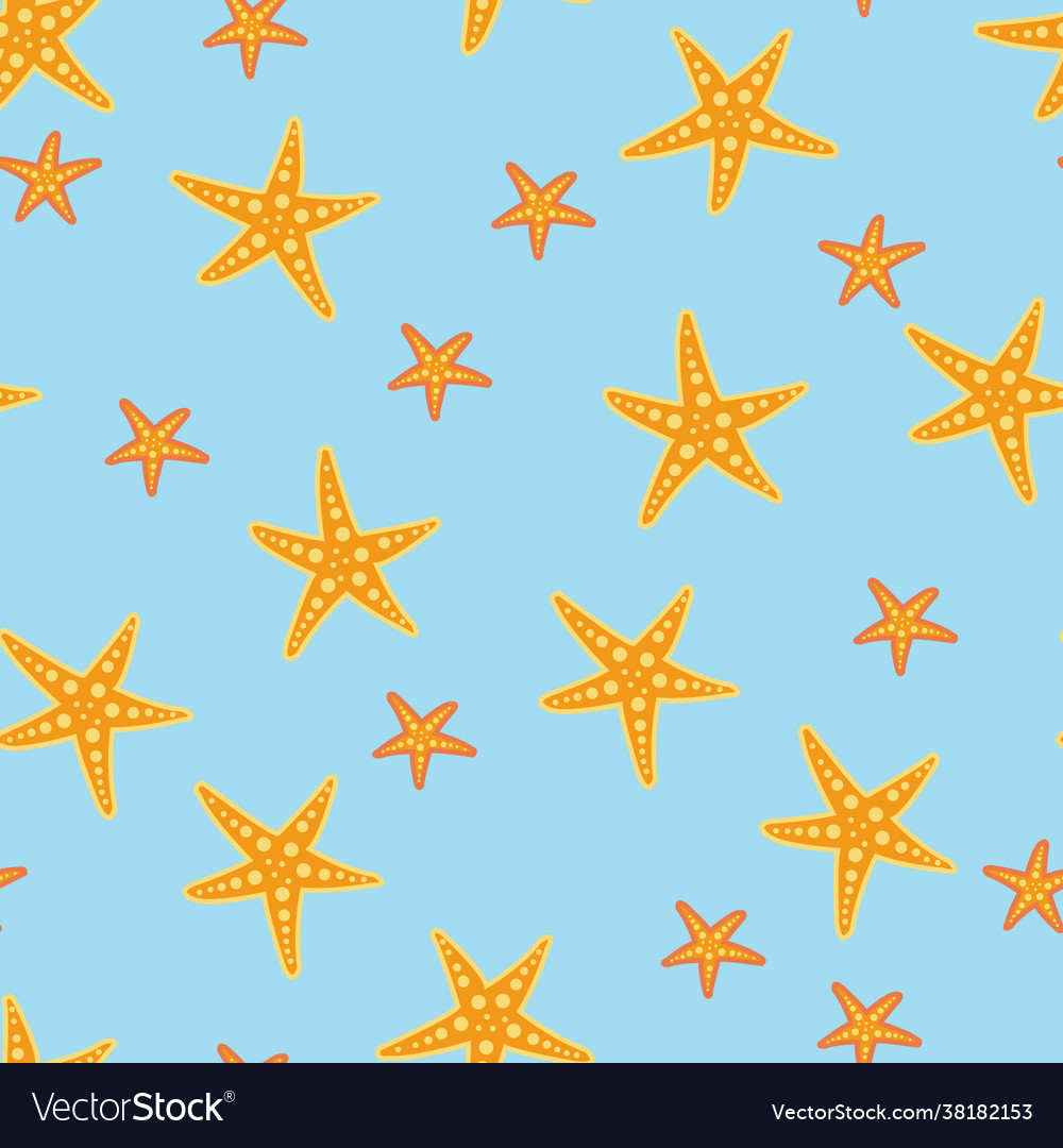 Seamless pattern scattered starfish yellow Vector Image