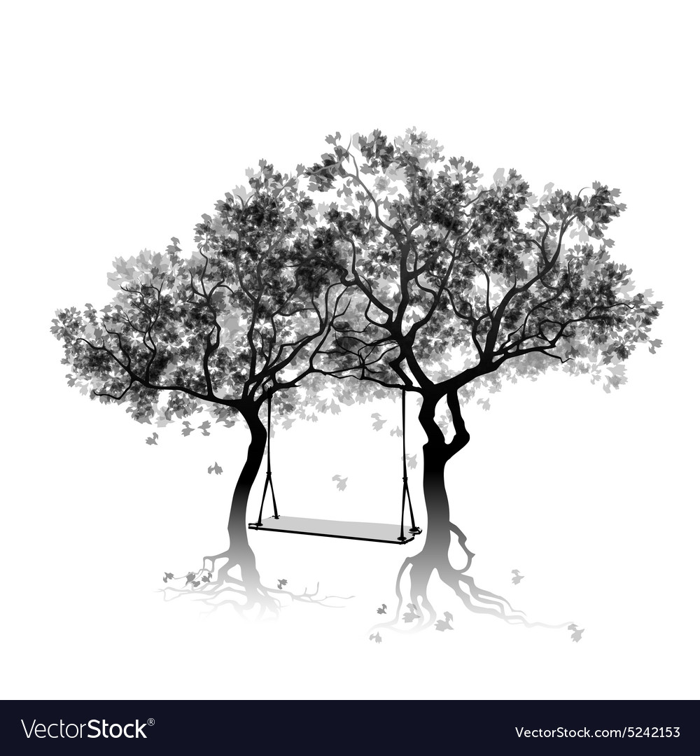 Silhouette trees and swing between trees vector image