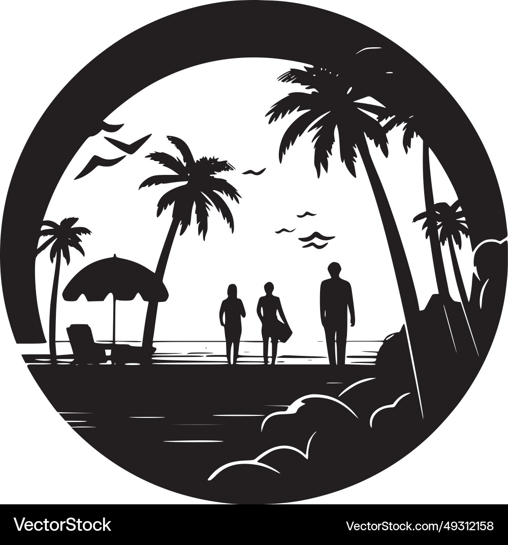 Beach black and white Royalty Free Vector Image