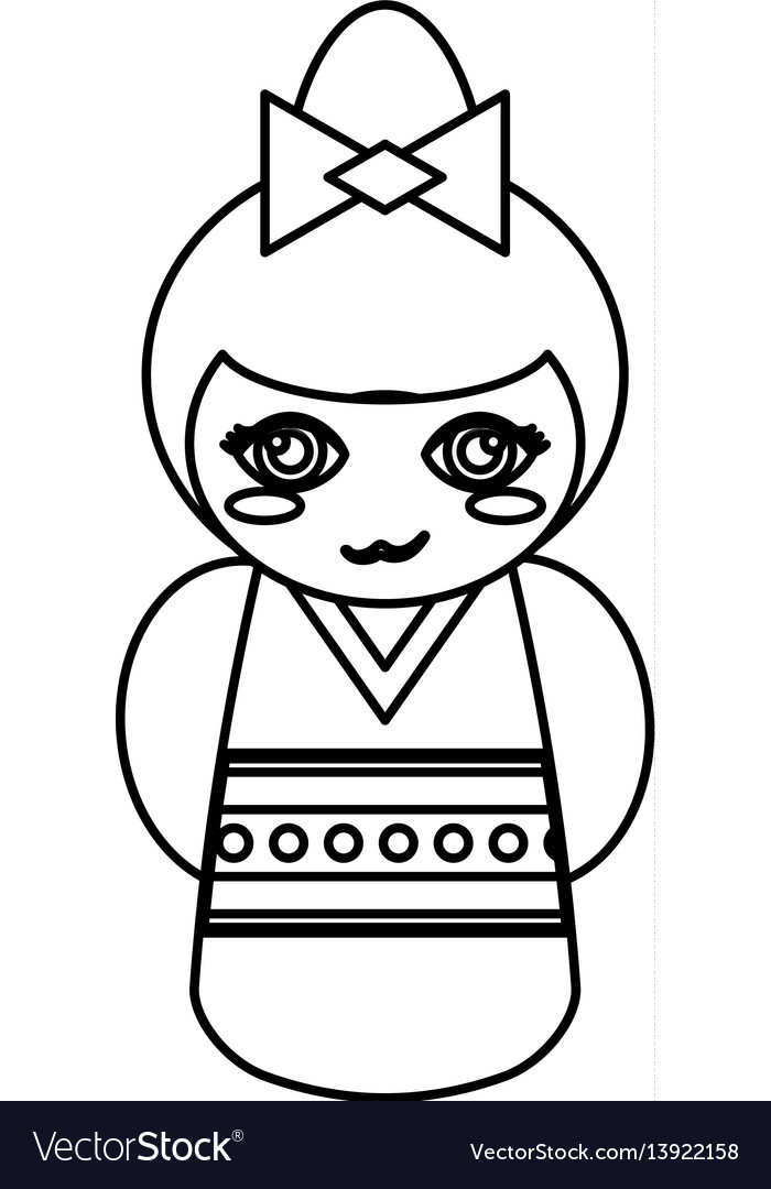 Doll kokeshi decoration outline Royalty Free Vector Image