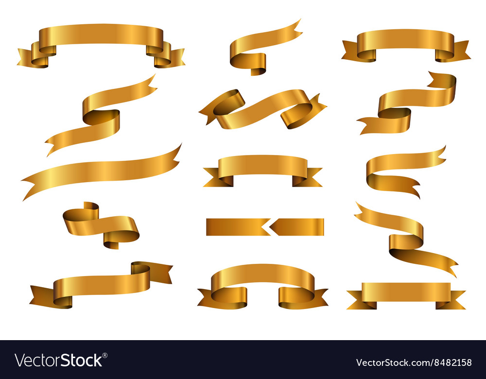 Gold glossy ribbon banners set