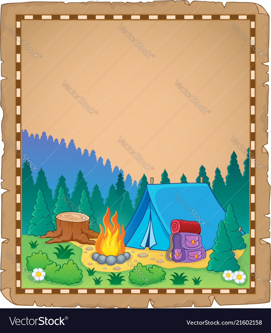 Parchment with campsite theme 1 Royalty Free Vector Image