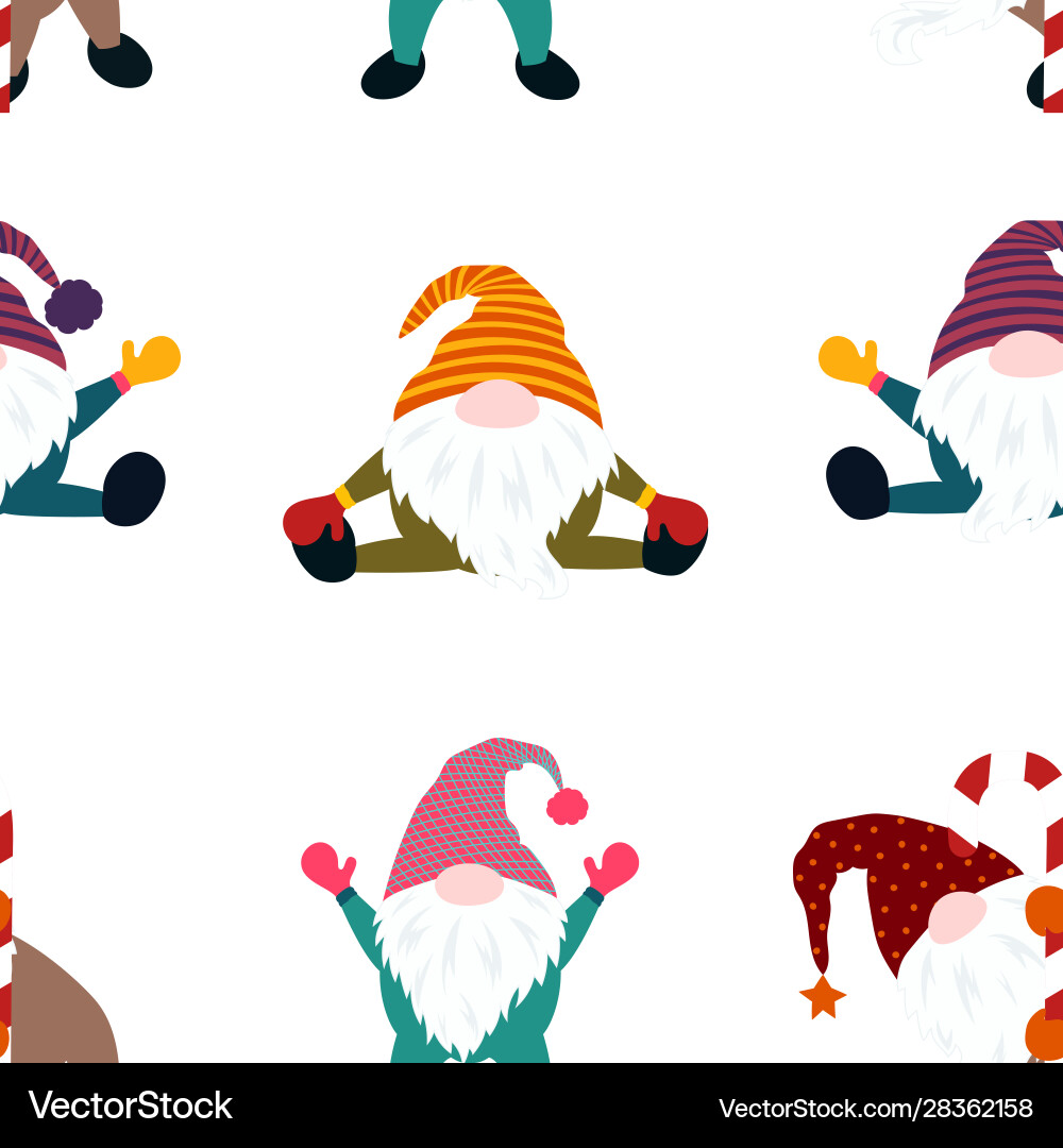 Seamless pattern with funny gnomes Royalty Free Vector Image