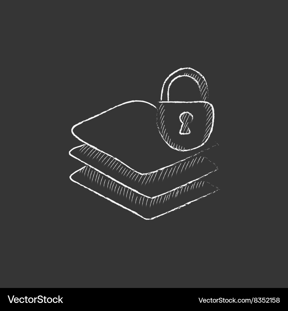 Stack of papers with lock drawn in chalk icon Vector Image