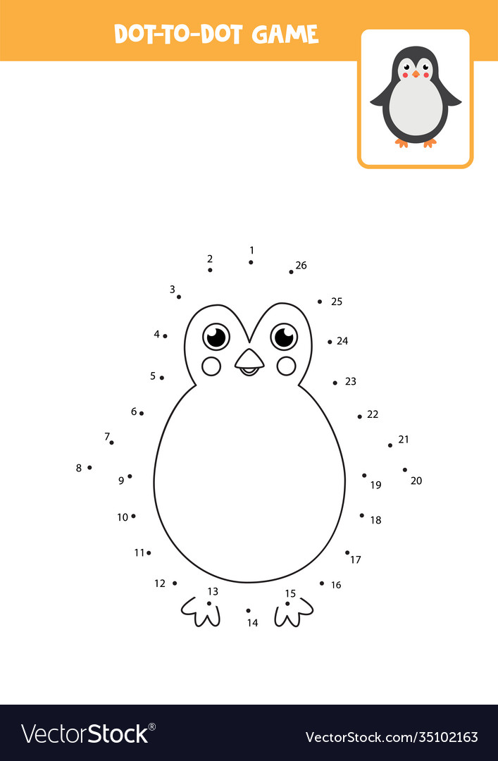 Connect dots game with cute penguin Royalty Free Vector