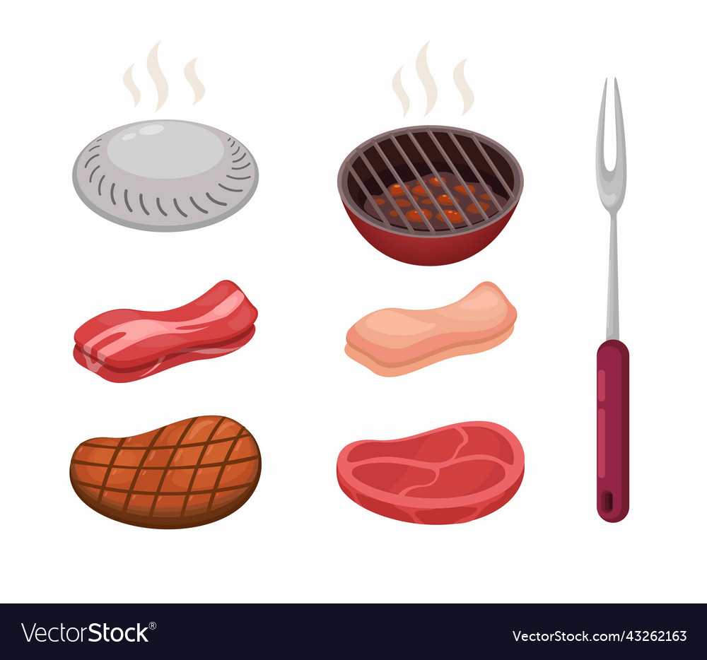 Grill meat barbecue symbol collection set cartoon