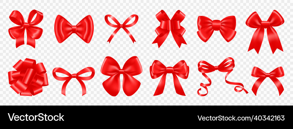 Realistic red bows set Royalty Free Vector Image