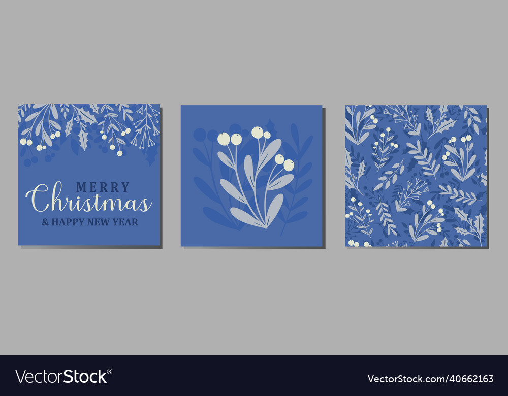 Set of three blue holiday greeting cards merry Vector Image