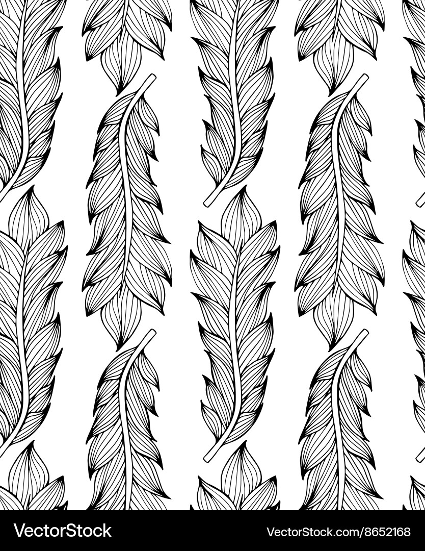 Black white seamless pattern with feathers Boho Vector Image