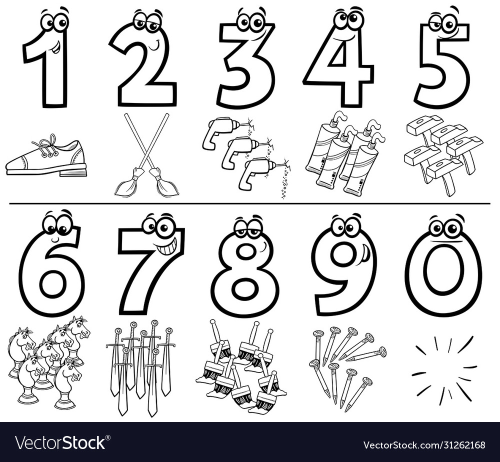 Download Cartoon Numbers Set Coloring Book Page Royalty Free Vector