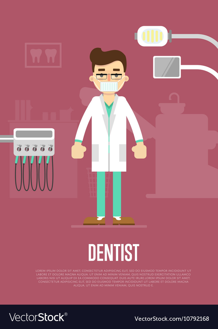 Dental Office Banner With Dentist And Equipment Vector Image