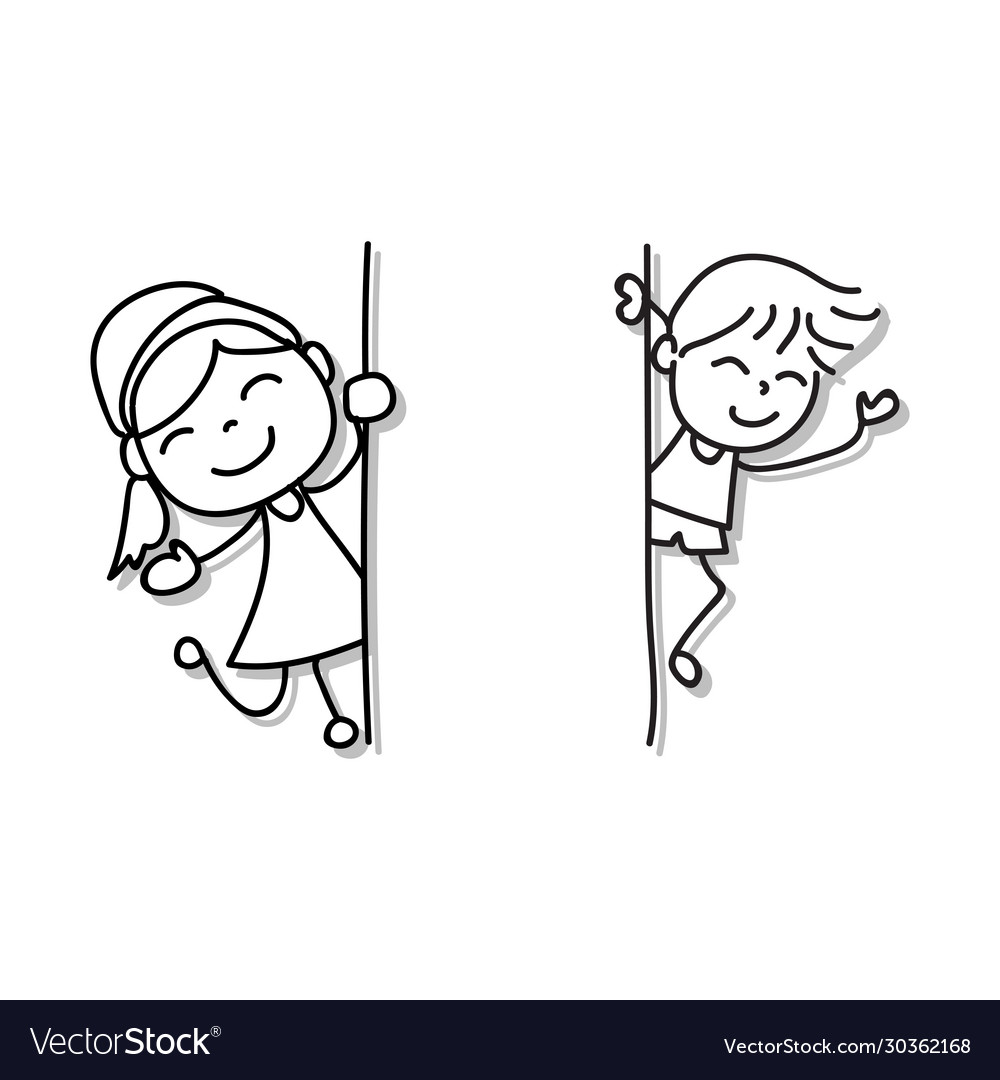 Hand Drawing Cartoon Character Happy Boy And Girl Vector Image