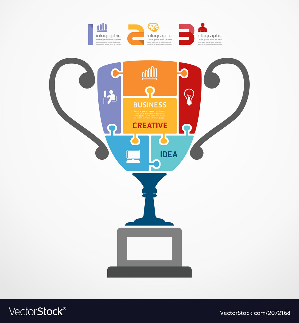 Infographic template with trophy jigsaw banner Vector Image