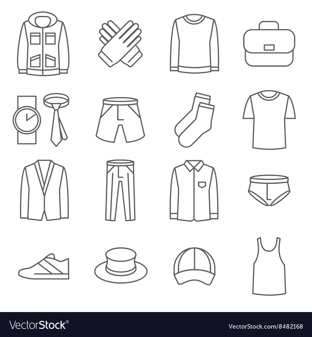 Mens clothes line icons set Royalty Free Vector Image