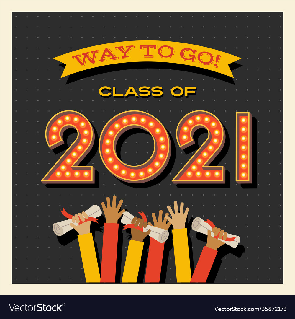 2021 graduation card graduates waving diplomas vector image 2021 graduation card graduates waving diplomas