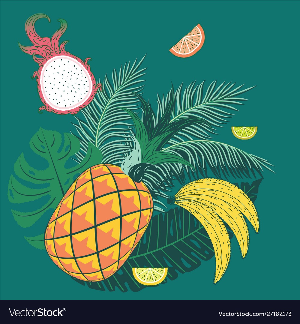 Abstract pineapple with exotic leaves Royalty Free Vector