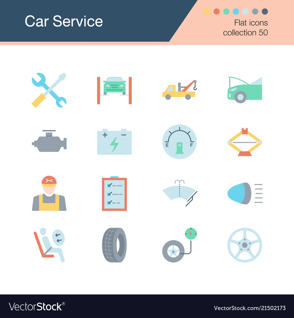 Car service icons flat design collection 50 vector image Car service icons flat design collection 50