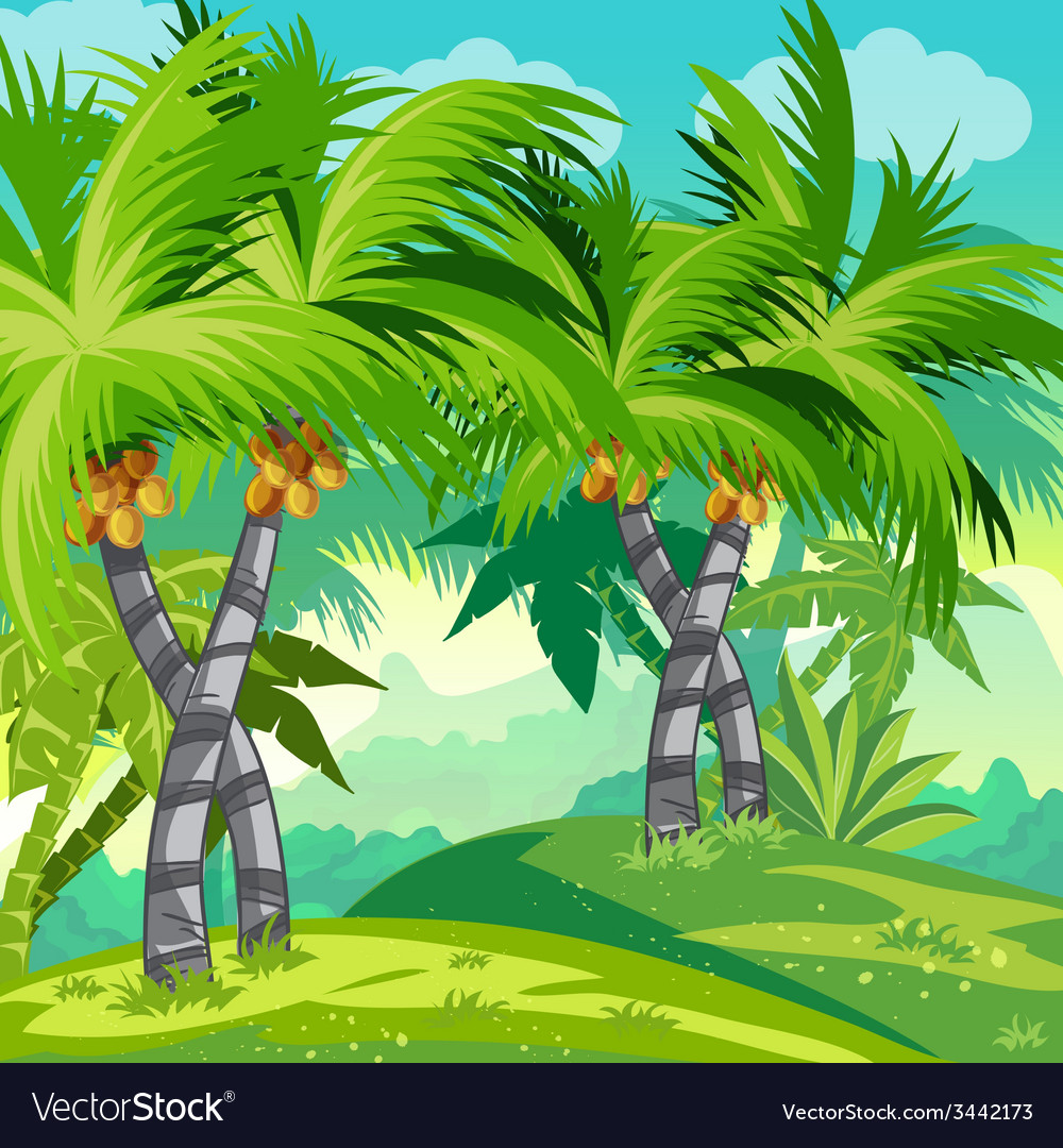 Child jungle with coconut trees Royalty Free Vector Image