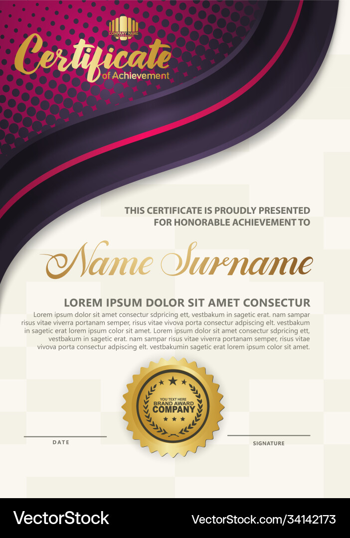Luxury vertical modern certificate template Vector Image