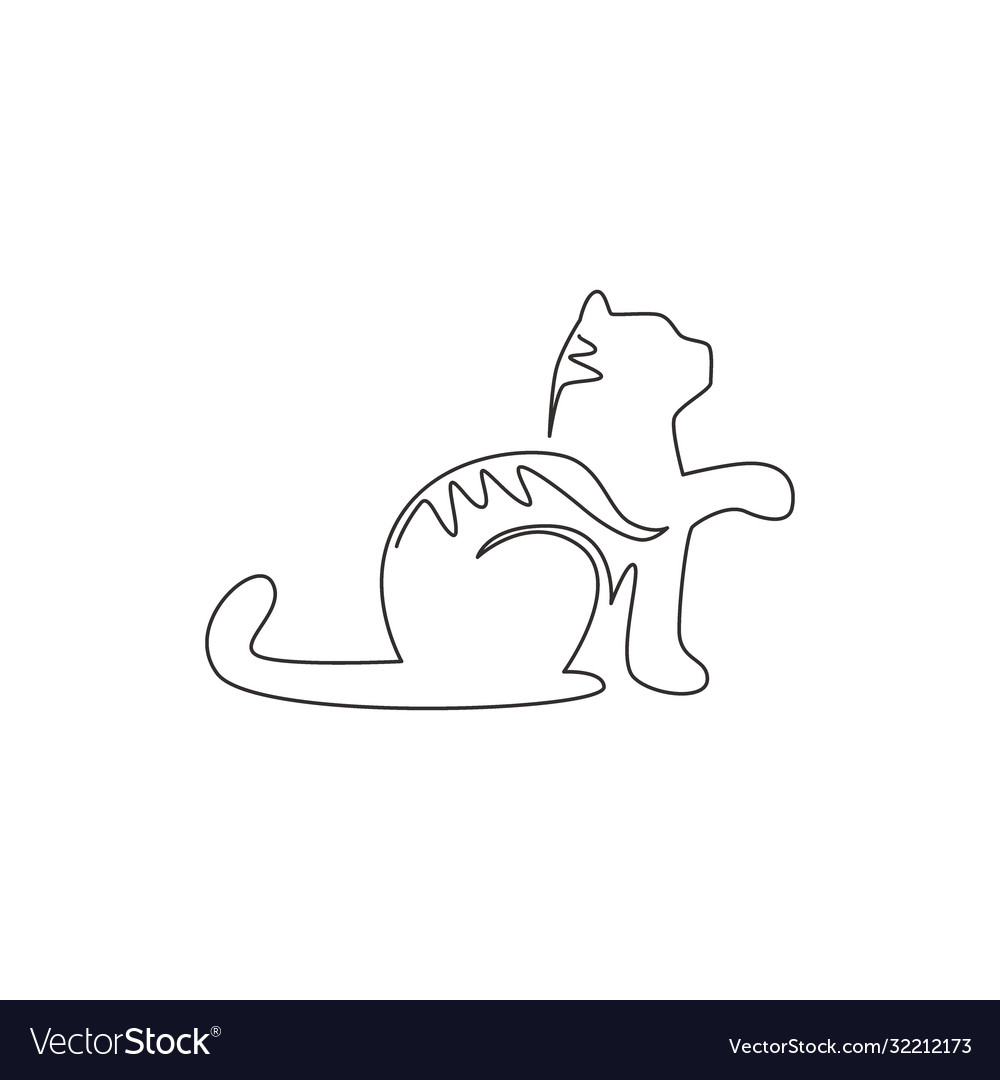 One single line drawing simple cute cat kitten Vector Image