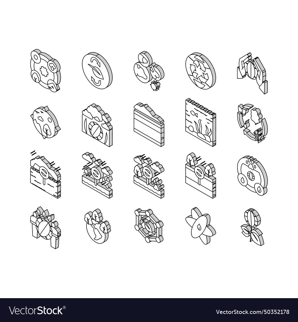 Ecosystem environment collection isometric icons Vector Image