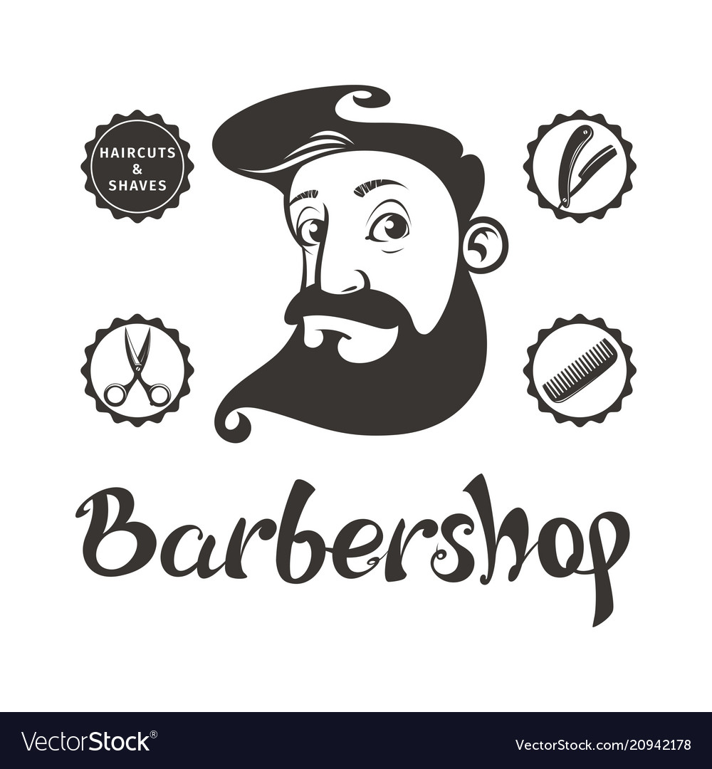 Hipster man barbershop logo Royalty Free Vector Image