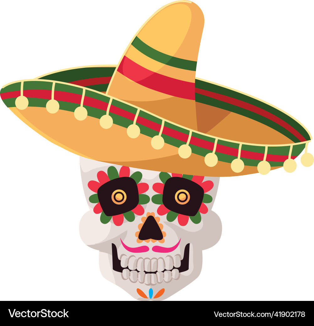 Mexican skull with hat Royalty Free Vector Image