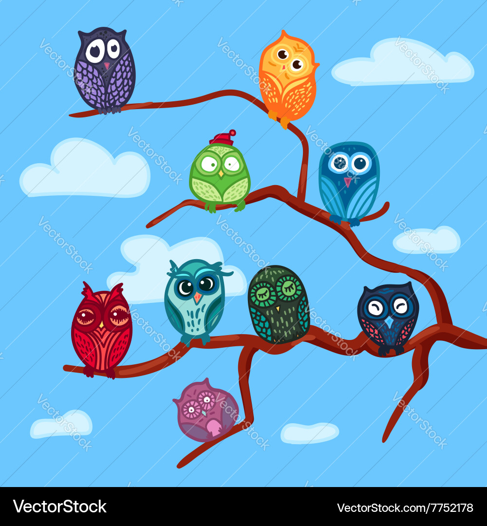Owls hand drawn set Royalty Free Vector Image - VectorStock
