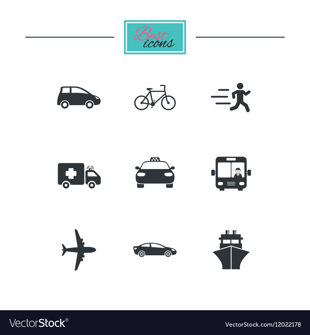 Transport icons car bike bus and taxi signs Vector Image