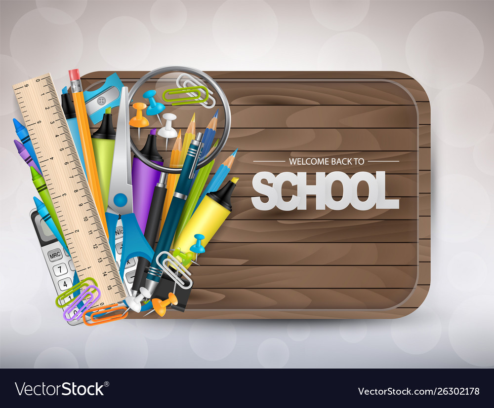 Welcome Back To School Wooden Banner Royalty Free Vector
