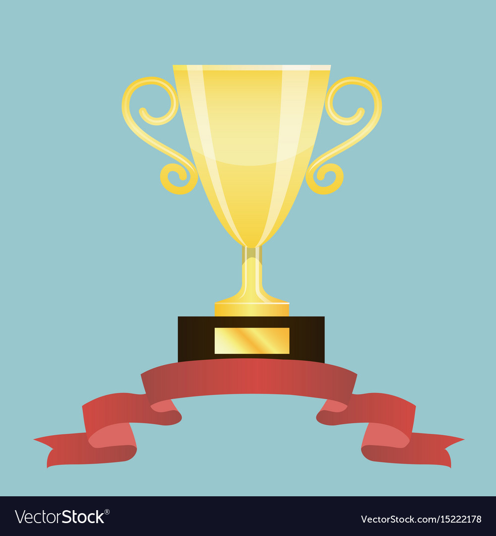 Winner trophy cup with red ribbon Royalty Free Vector Image