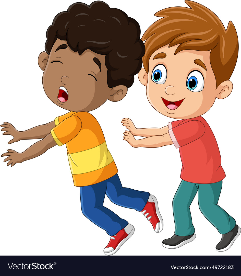 Cartoon Little Boy Pushing His Friend Royalty Free Vector