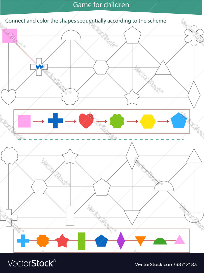 Logic Game For Children Connect And Color Vector Image   Logic Game For Children Connect And Color Vector 38712183 