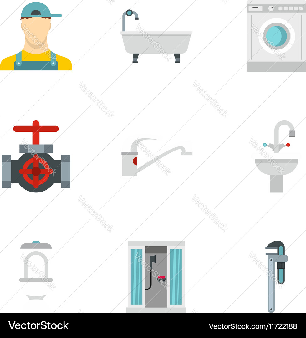 Bathroom icons set flat style Royalty Free Vector Image