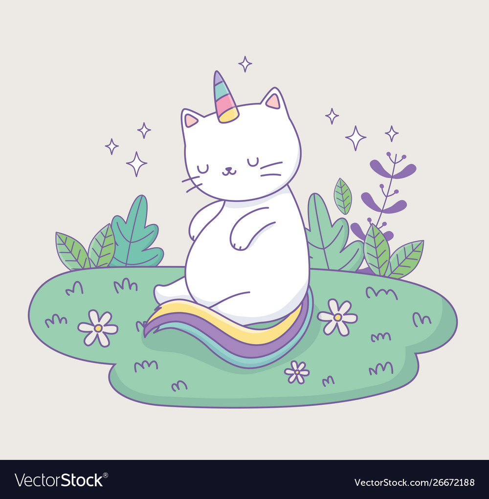 Cute cat with rainbow tail in camp kawaii