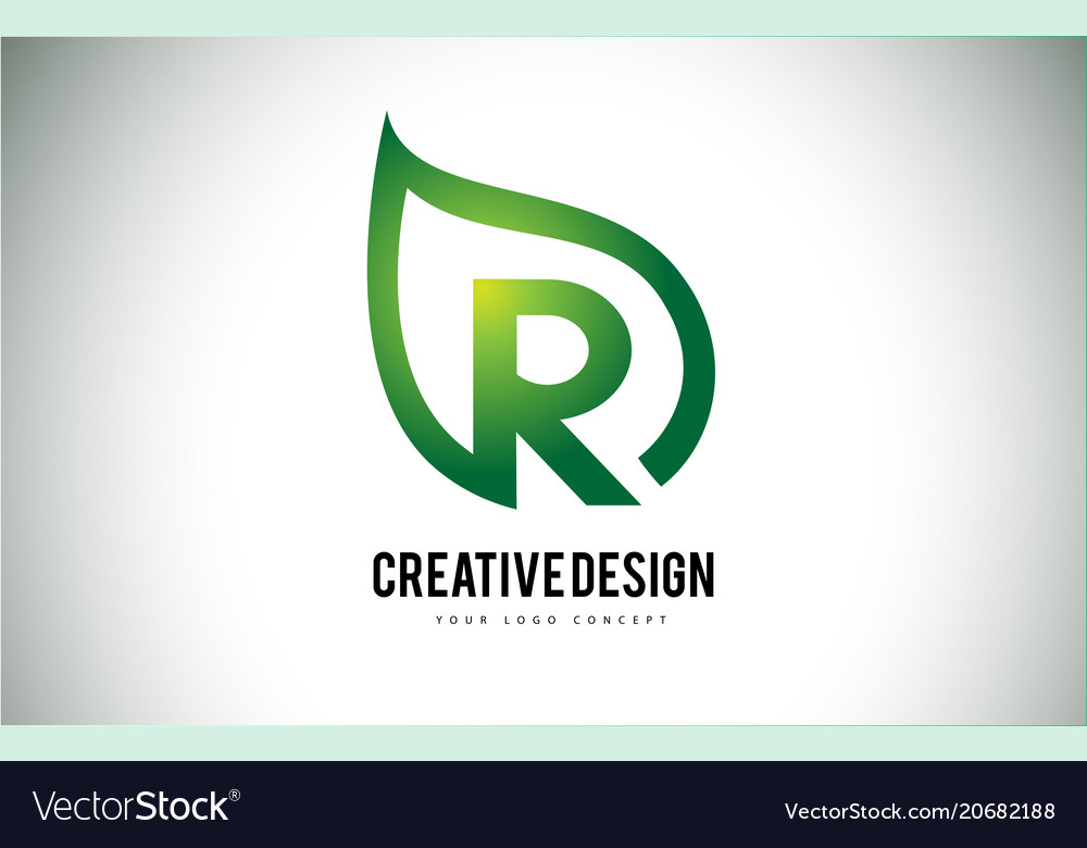 R leaf logo letter design with green leaf outline Vector Image