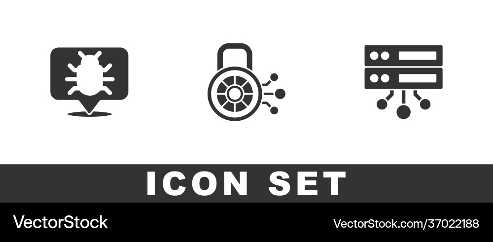Set system bug cyber security and server data Vector Image