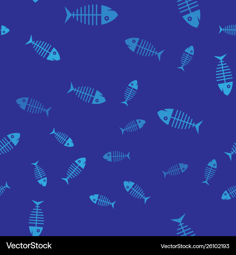 Blue fish skeleton icon isolated seamless pattern Vector Image