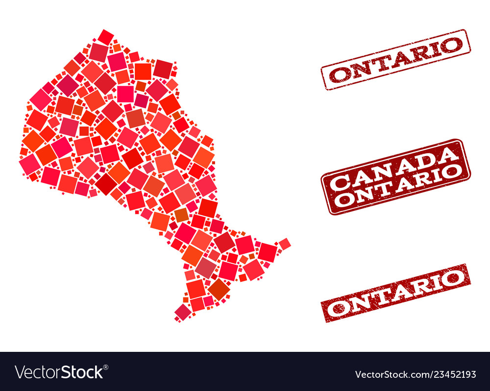 Collage of red mosaic map of ontario province Vector Image