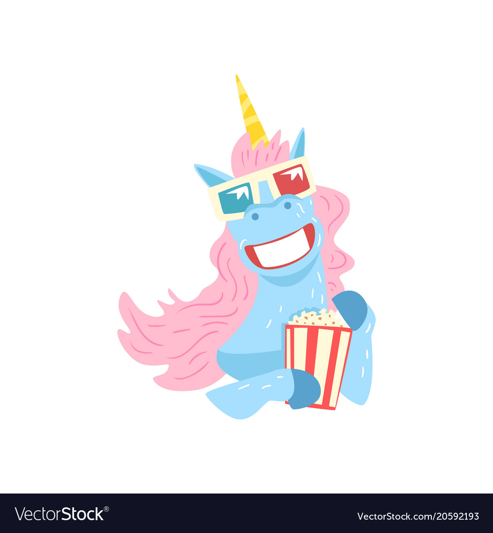 Download Cute funny unicorn character with 3d glasses and Vector Image